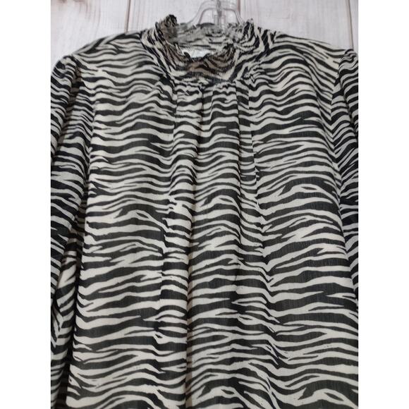 J Crew Shirt Ladies Large Zebra Print‎ Sheer Sleeves - Picture 3 of 8
